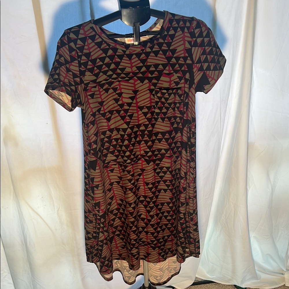 LuLaRoe Brown and Black Midi Dress Crew Neck Short Sleeve